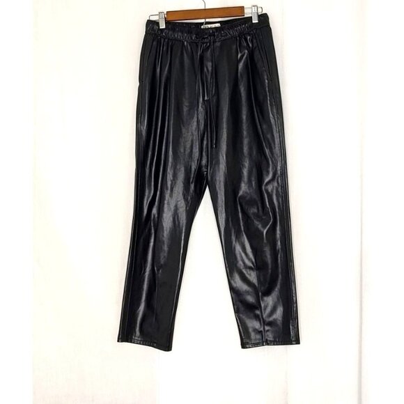 Zara Faux Leather Pants Black S The Weekend Ankle Elastic Waist Pleats - Picture 6 of 11